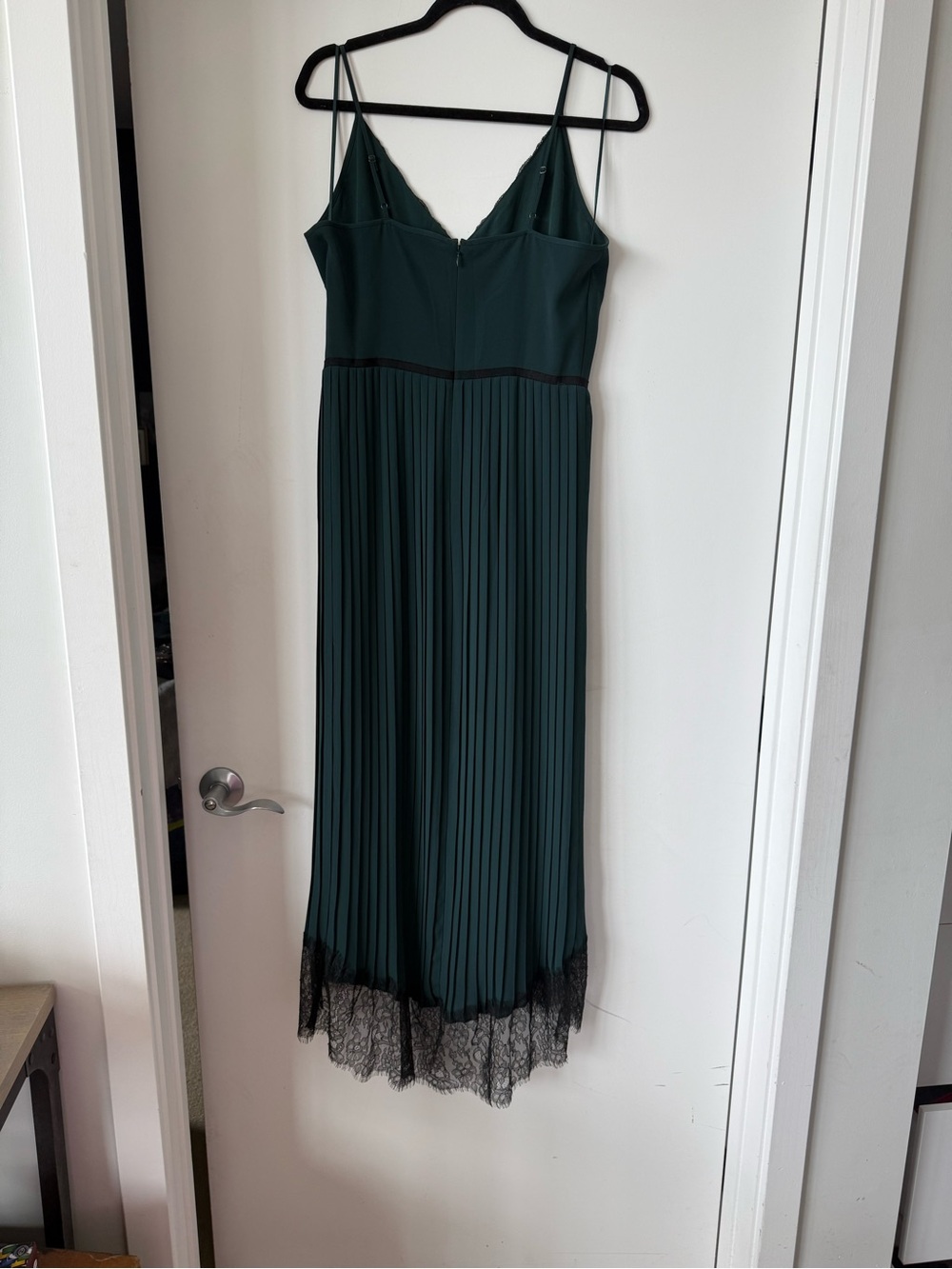 J.Crew Collection Spaghetti Strap Pleated Midi Dress in Green with lace - Picture 3 of 5